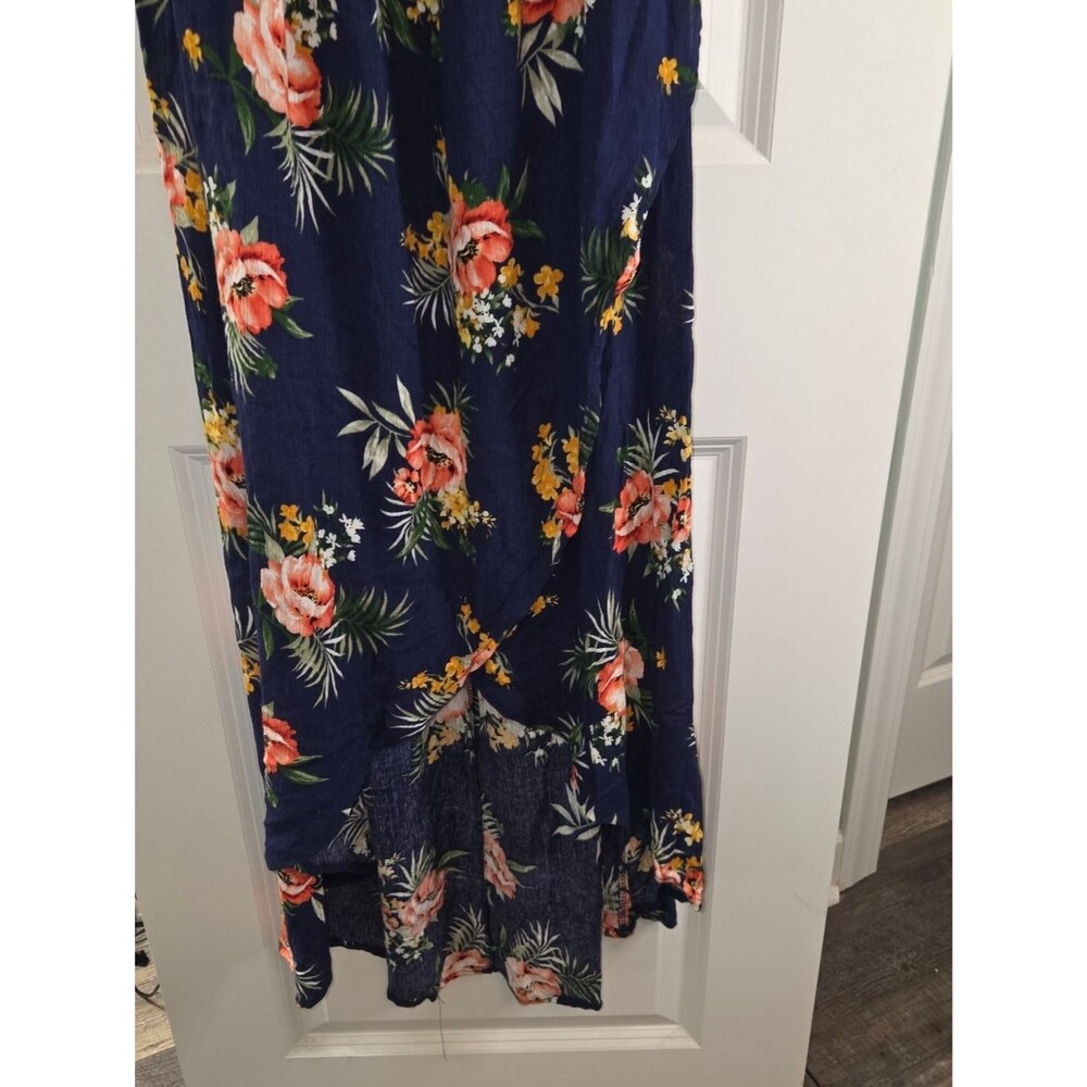 Adam Levine Navy Floral Rayon Strapless Cap Sleeve Midi Dress - Picture 6 of 11